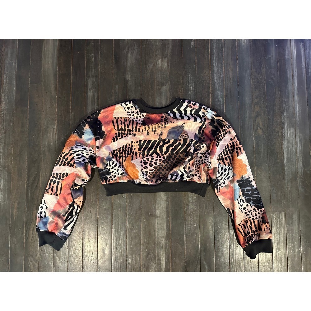 Women Mixed Animal Print Cropped Sweatshirt Leopard Zebra Patchwork Pullover